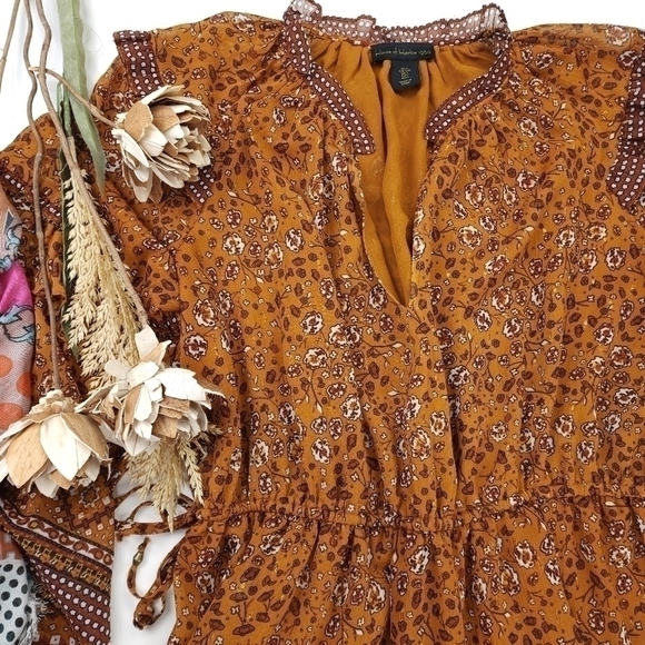 House of Harlow Revolve Brown Floral Boho Sheer Layered Ruffled Peasant … - Picture 13 of 16